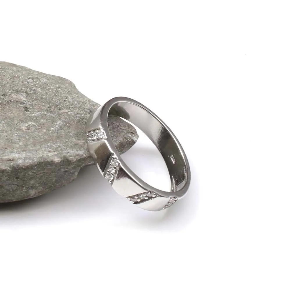 Solid Silver White CZ Men's finger ring