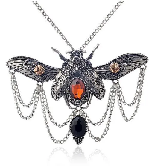 Steampunk Winged Beetle Pendant Necklace for Women