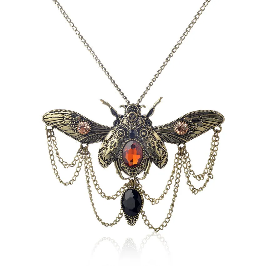 Steampunk Winged Beetle Pendant Necklace for Women