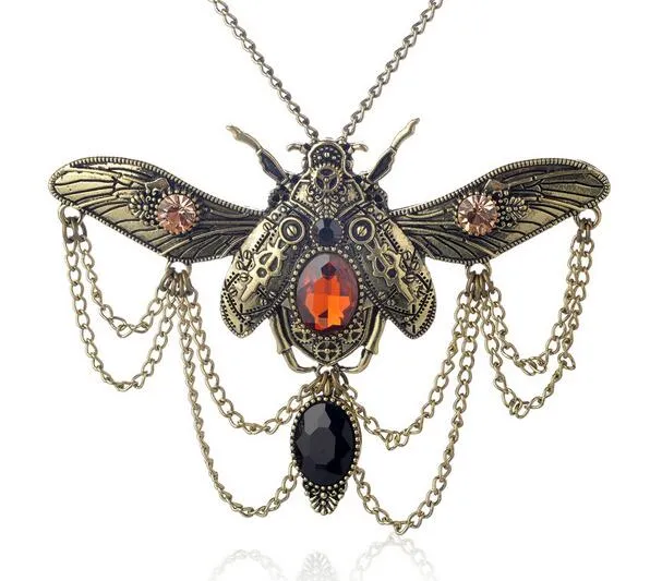 Steampunk Winged Beetle Pendant Necklace for Women