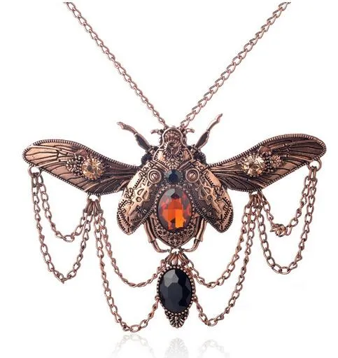 Steampunk Winged Beetle Pendant Necklace for Women