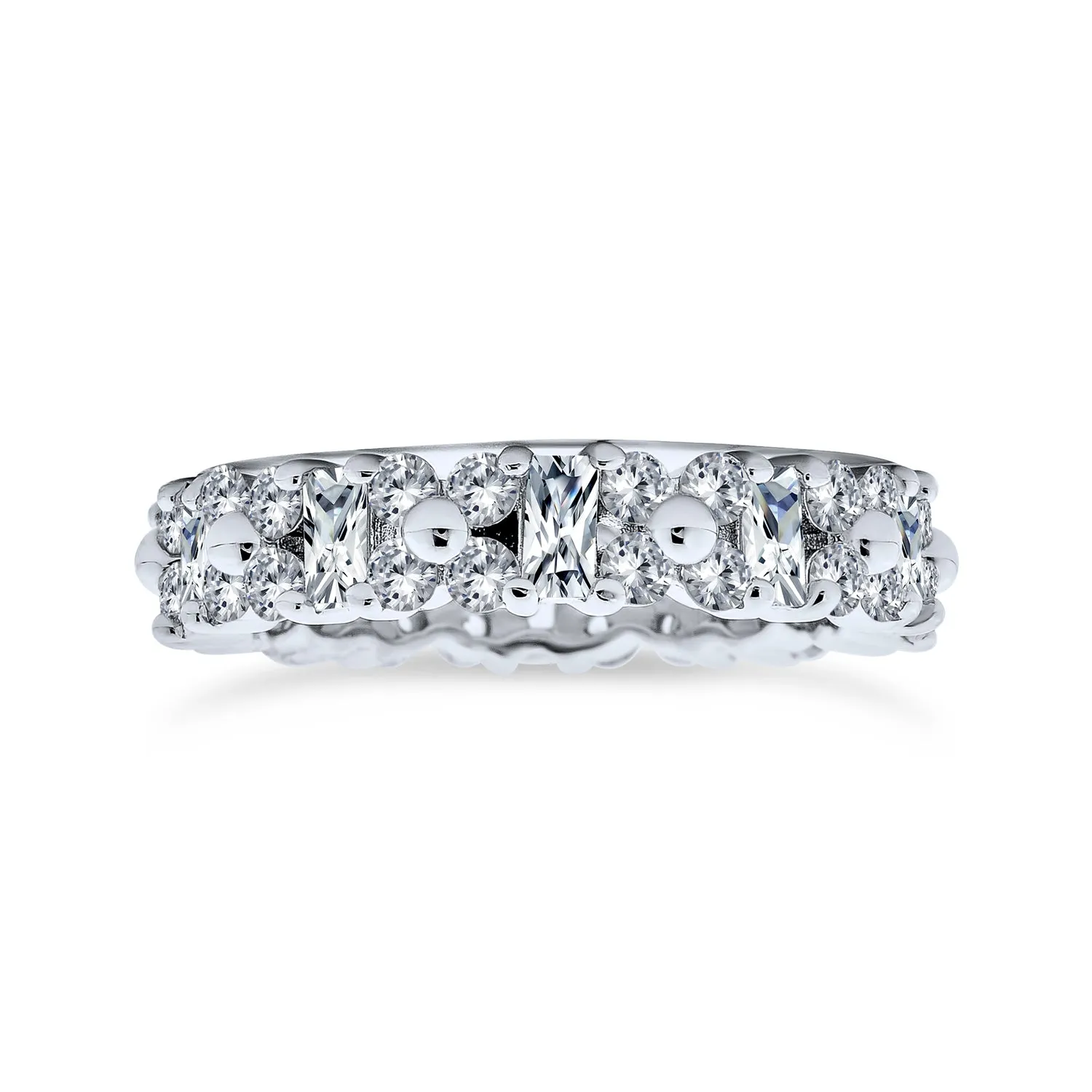 Timeless CZ Cocktail Statement Ring: Round & Baguette Flower Eternity Band Silver