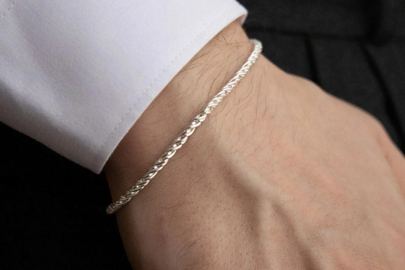 Twisted Rope Silver Bracelet For Men