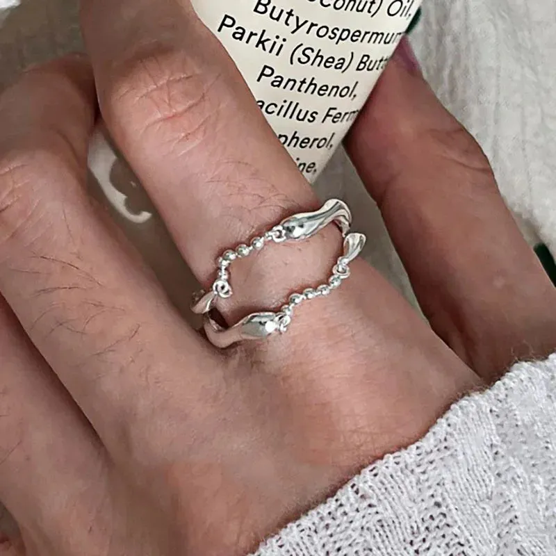 VAIGE Elegant Silver Flower Chain Tassel Ring with Sparkling Zircon