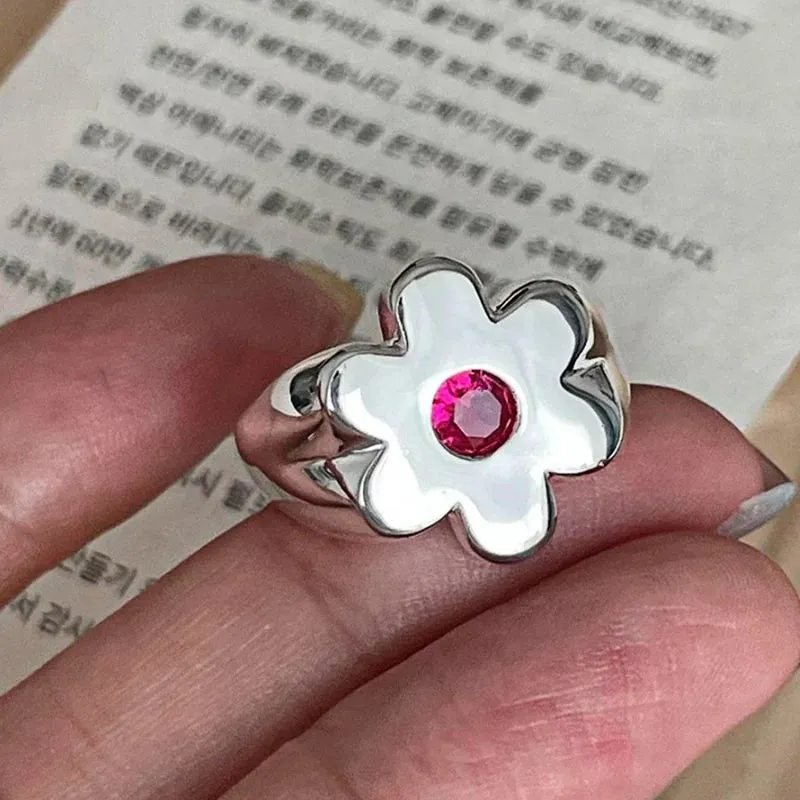 VAIGE Elegant Silver Flower Chain Tassel Ring with Sparkling Zircon