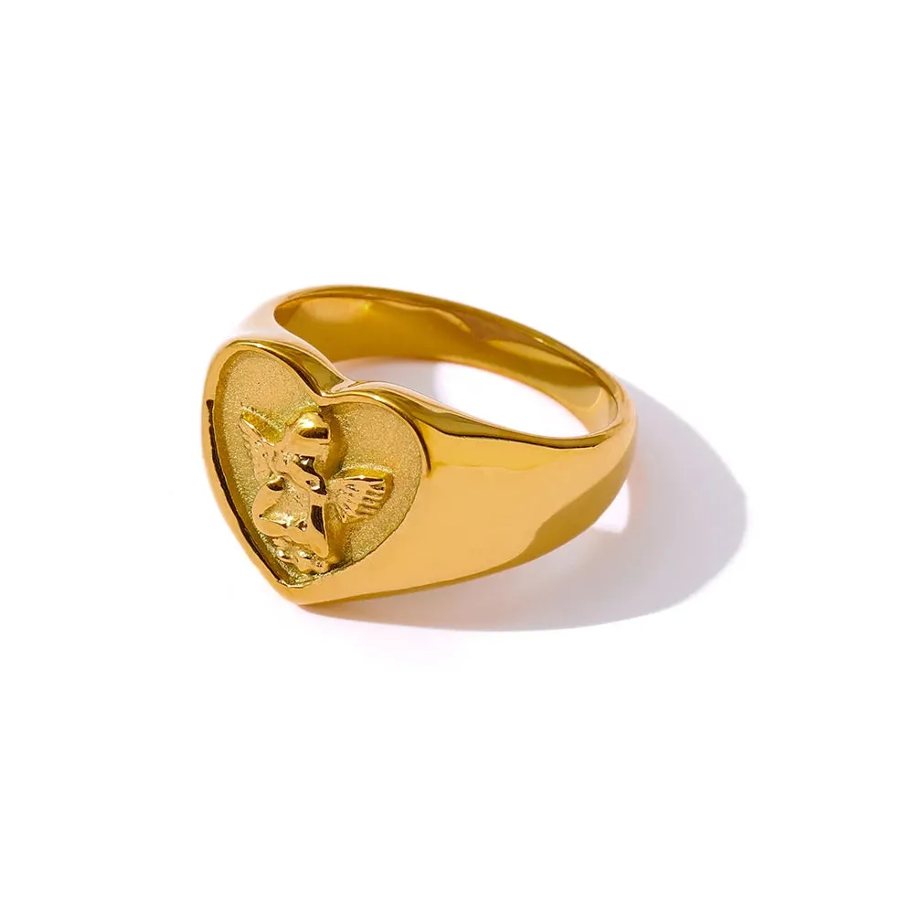 VAIGE Luxe Amalia Gold-Plated Cherub Angel Ring in Radiant Silver