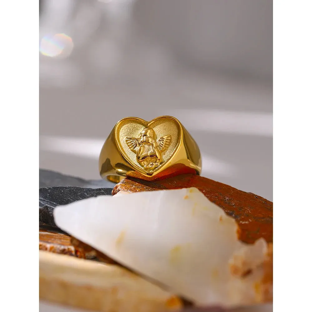 VAIGE Luxe Amalia Gold-Plated Cherub Angel Ring in Radiant Silver