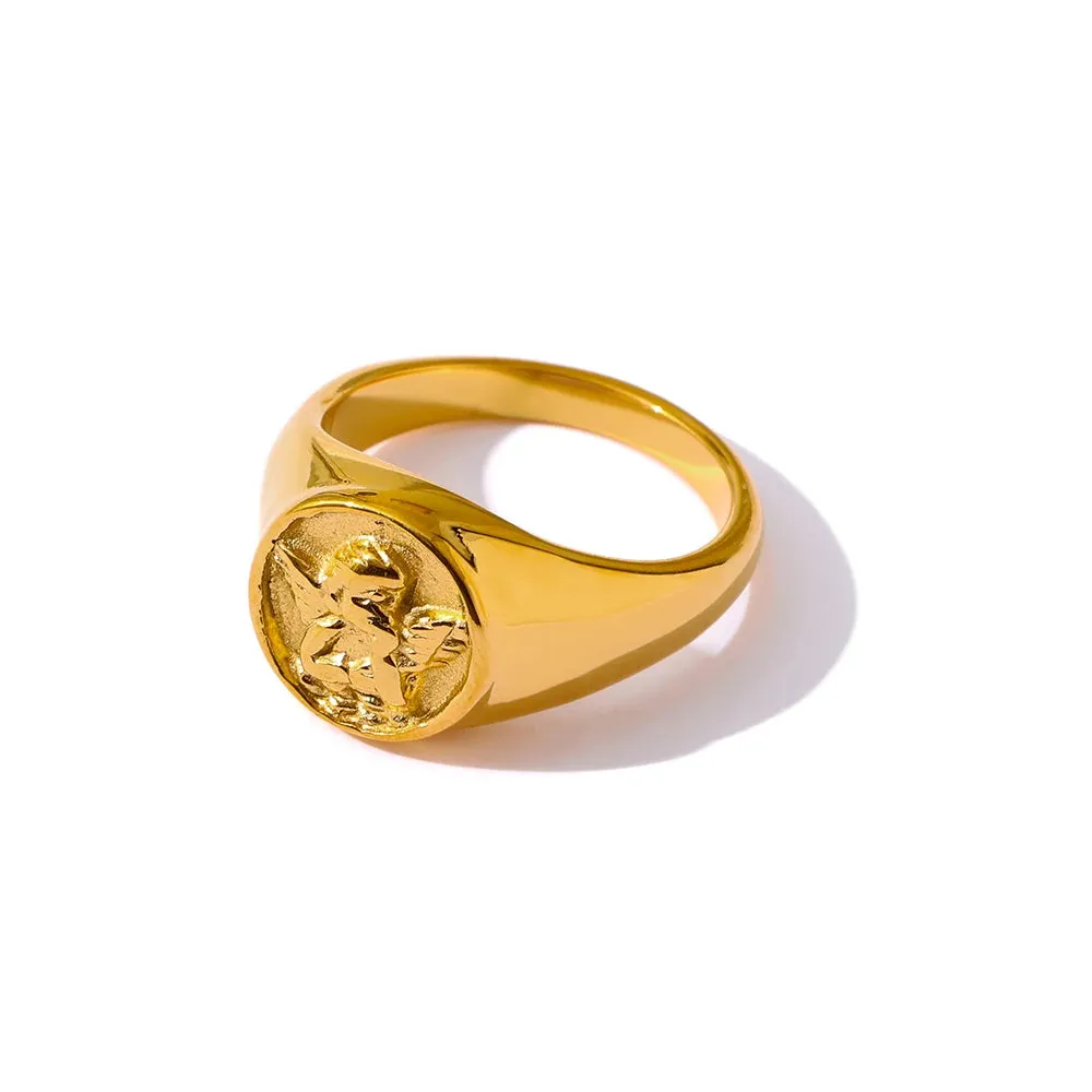 VAIGE Luxe Amalia Gold-Plated Cherub Angel Ring in Radiant Silver