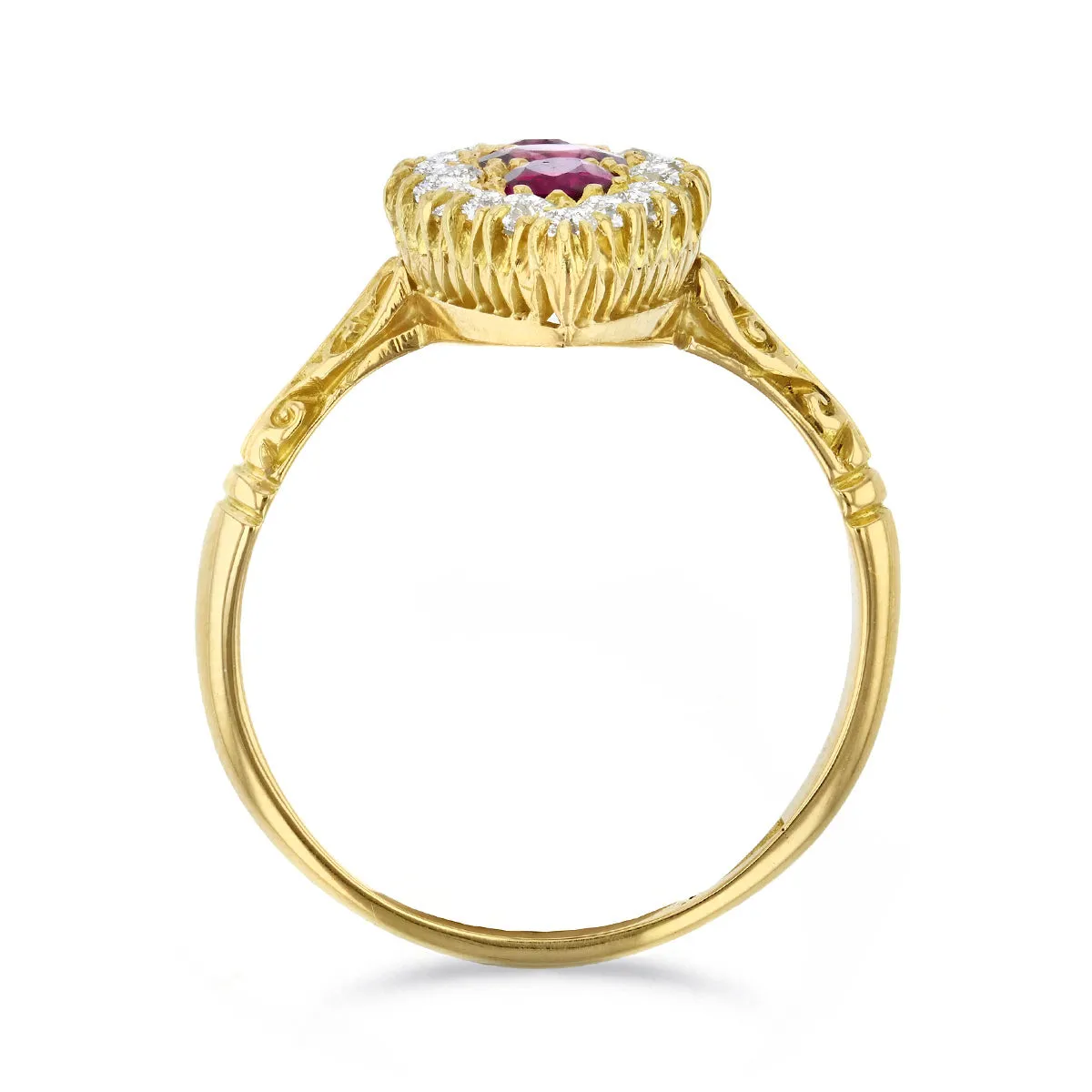 Victorian Navette Mixed Cut Ruby and Old Cut Diamond Dress Ring | Pre-Loved | 18K Yellow Gold