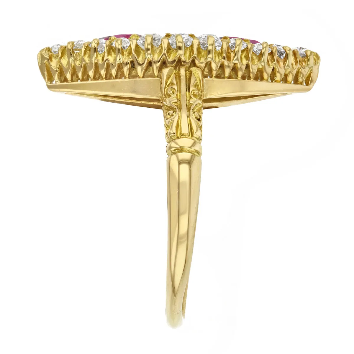 Victorian Navette Mixed Cut Ruby and Old Cut Diamond Dress Ring | Pre-Loved | 18K Yellow Gold
