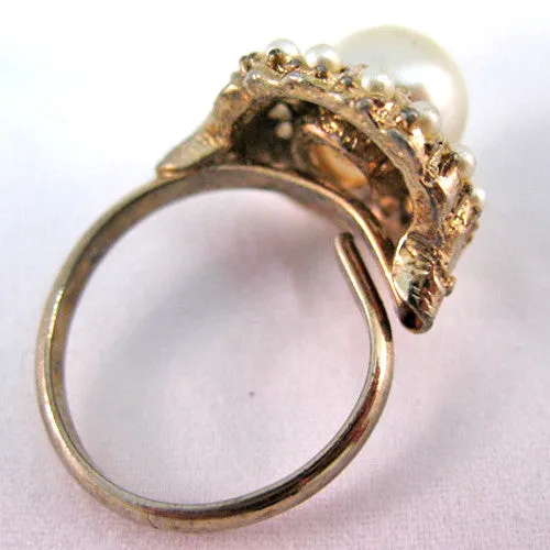 VINTAGE Faux PEARL PEARLS Womens RINGS RING Adjustable size 7 7.5 7.75 8