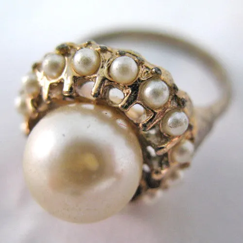 VINTAGE Faux PEARL PEARLS Womens RINGS RING Adjustable size 7 7.5 7.75 8