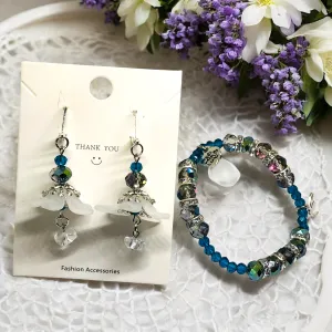 White Bohemian Bloom Earrings and Bracelet Set