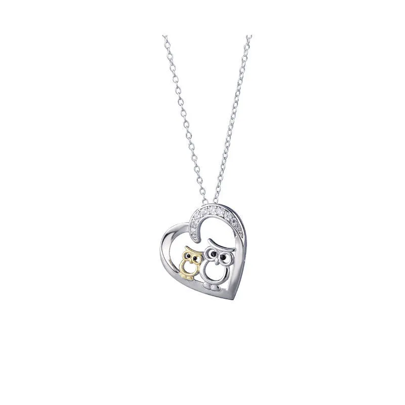 Wholesale 925 Sterling Silver Heart-shaped Owl Necklace
