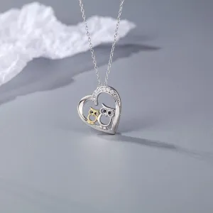 Wholesale 925 Sterling Silver Heart-shaped Owl Necklace
