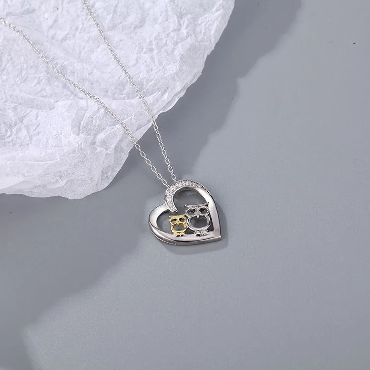 Wholesale 925 Sterling Silver Heart-shaped Owl Necklace