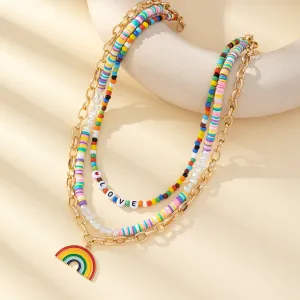 Wholesale Alloy Rainbow Rice Bead Necklaces