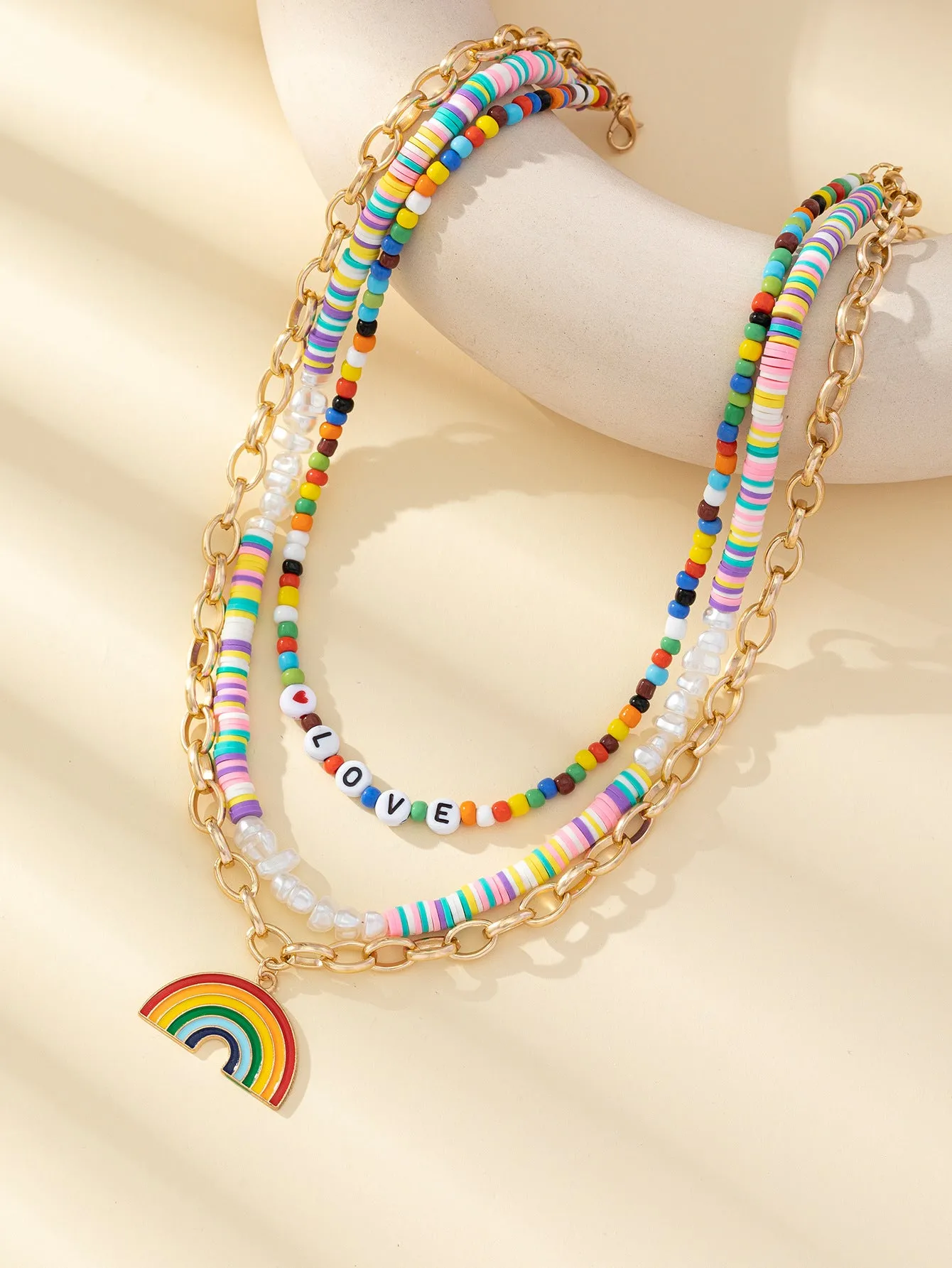 Wholesale Alloy Rainbow Rice Bead Necklaces