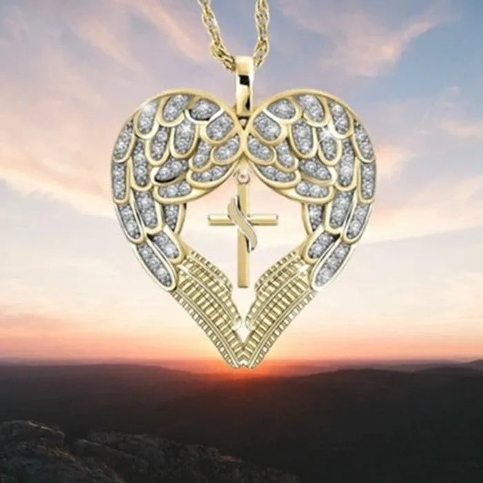 Wholesale Angel Wings Hollow Out Cross Metal Necklaces
