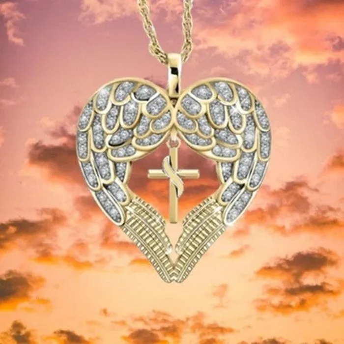 Wholesale Angel Wings Hollow Out Cross Metal Necklaces
