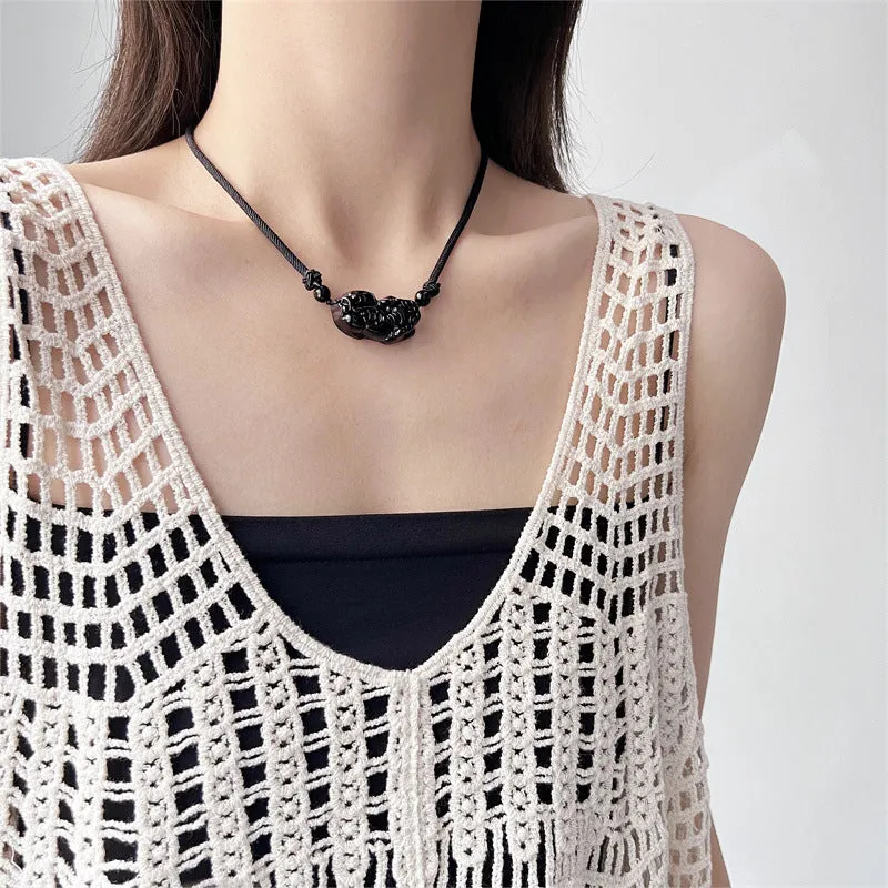 Wholesale Anti-Crystal Obsidian Pixiu Necklace