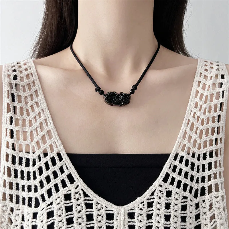 Wholesale Anti-Crystal Obsidian Pixiu Necklace