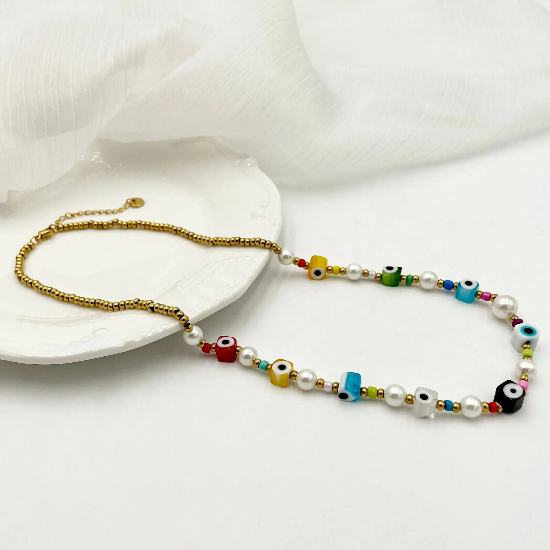 Wholesale Candy Color Glass Eyeball Necklaces