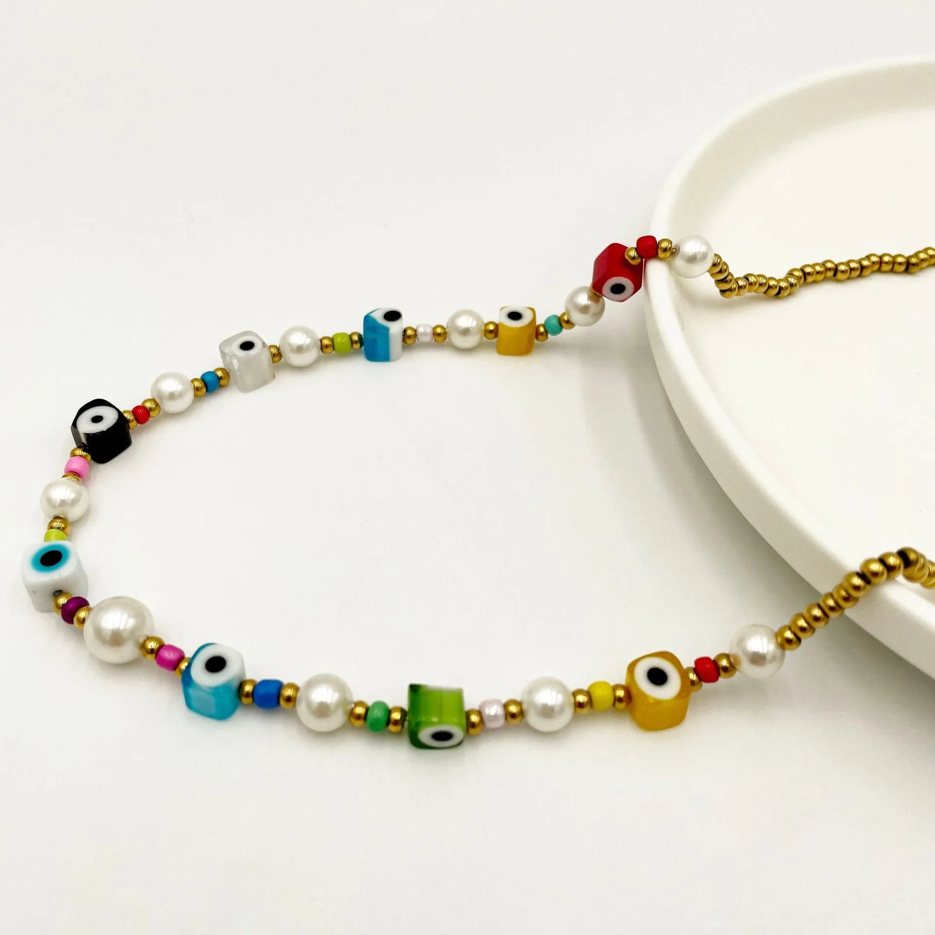 Wholesale Candy Color Glass Eyeball Necklaces