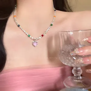 Wholesale Colored Love Broken Silver Alloy Necklaces