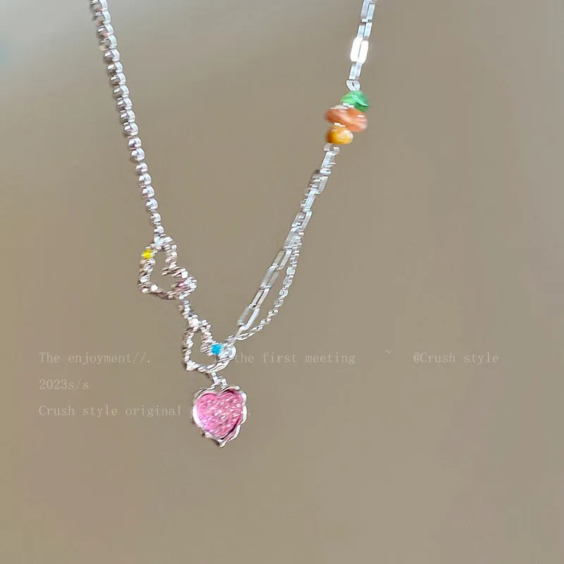 Wholesale Colored Love Broken Silver Alloy Necklaces