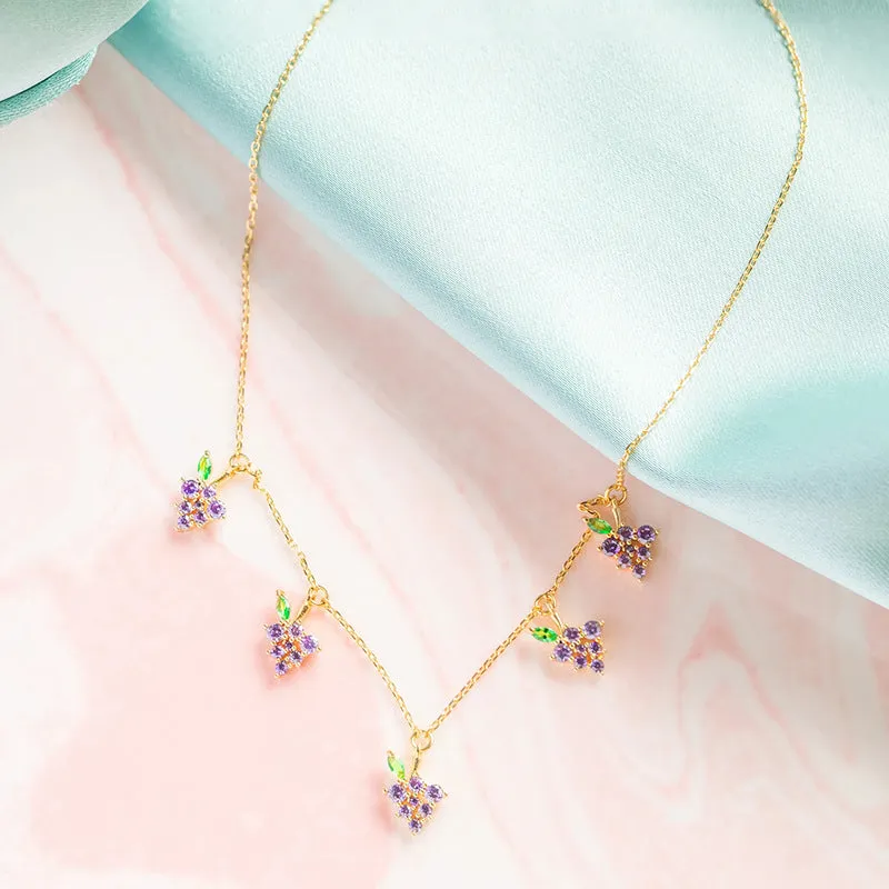 Wholesale Colorful Zircon Cherry Peach Tropical Fruit Copper Necklace