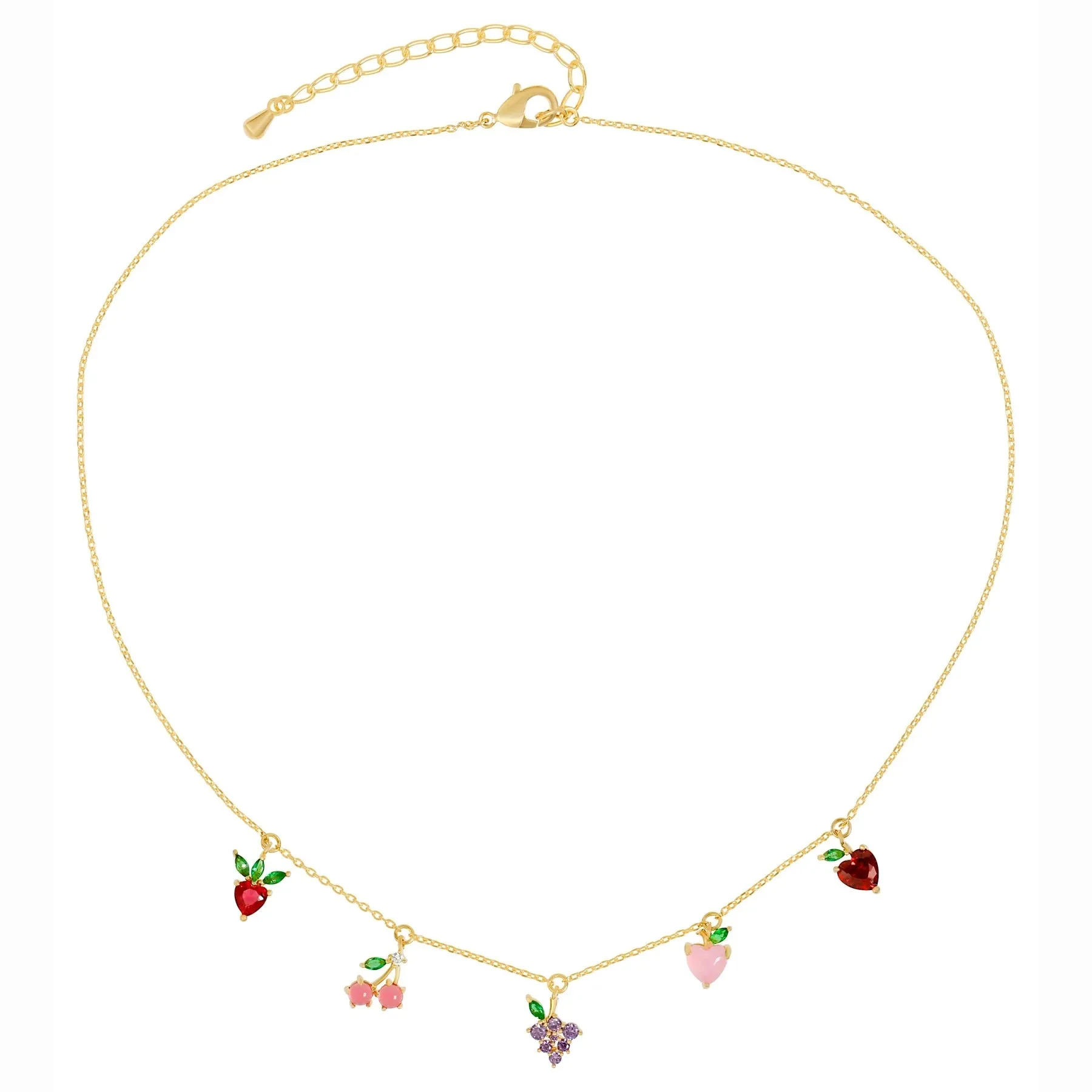 Wholesale Colorful Zircon Cherry Peach Tropical Fruit Copper Necklace