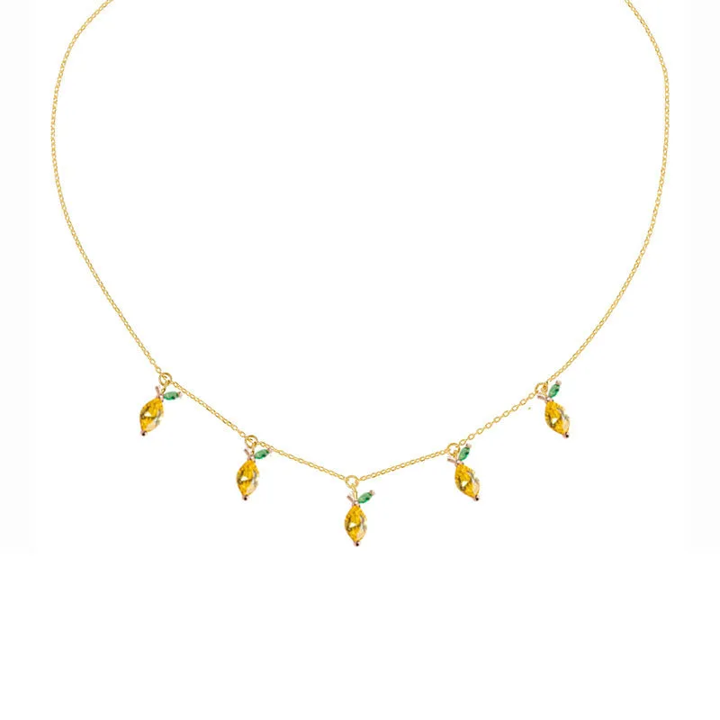 Wholesale Colorful Zircon Cherry Peach Tropical Fruit Copper Necklace