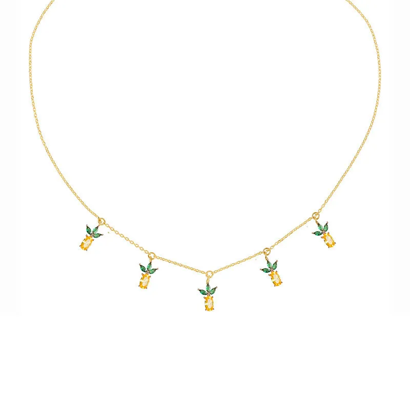Wholesale Colorful Zircon Cherry Peach Tropical Fruit Copper Necklace