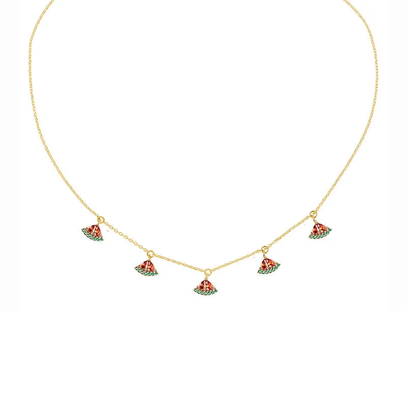 Wholesale Colorful Zircon Cherry Peach Tropical Fruit Copper Necklace
