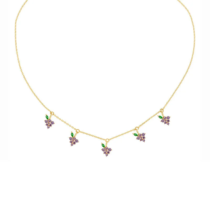 Wholesale Colorful Zircon Cherry Peach Tropical Fruit Copper Necklace