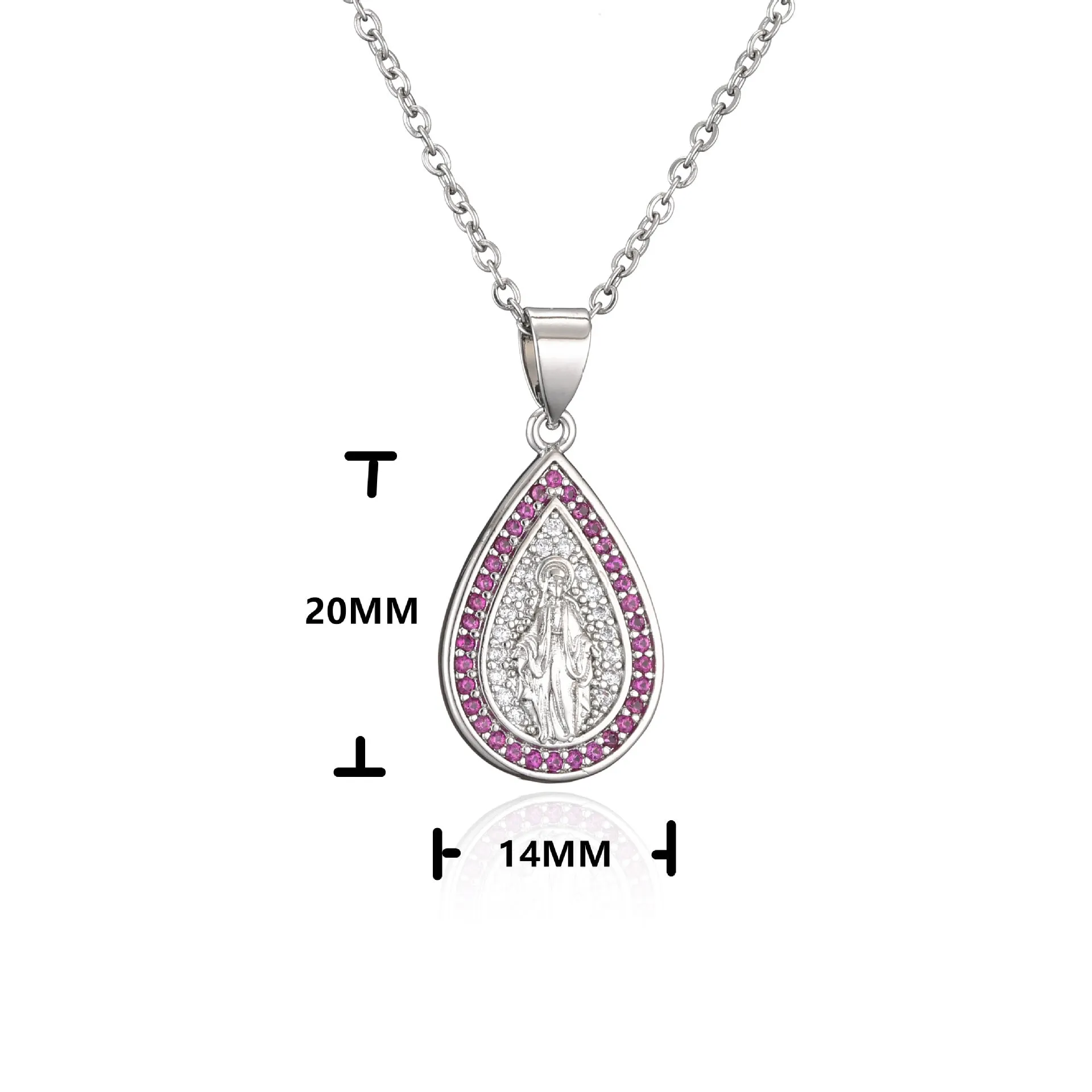 Wholesale Copper Micro-paved Colored Diamond Drop Shaped Virgin Mary Necklace