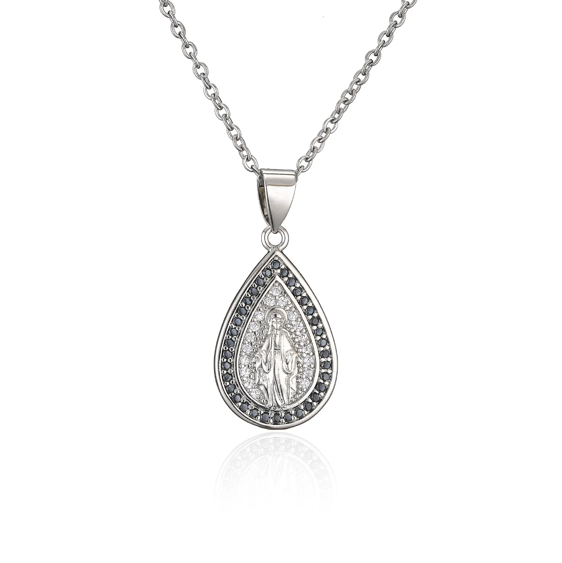 Wholesale Copper Micro-paved Colored Diamond Drop Shaped Virgin Mary Necklace