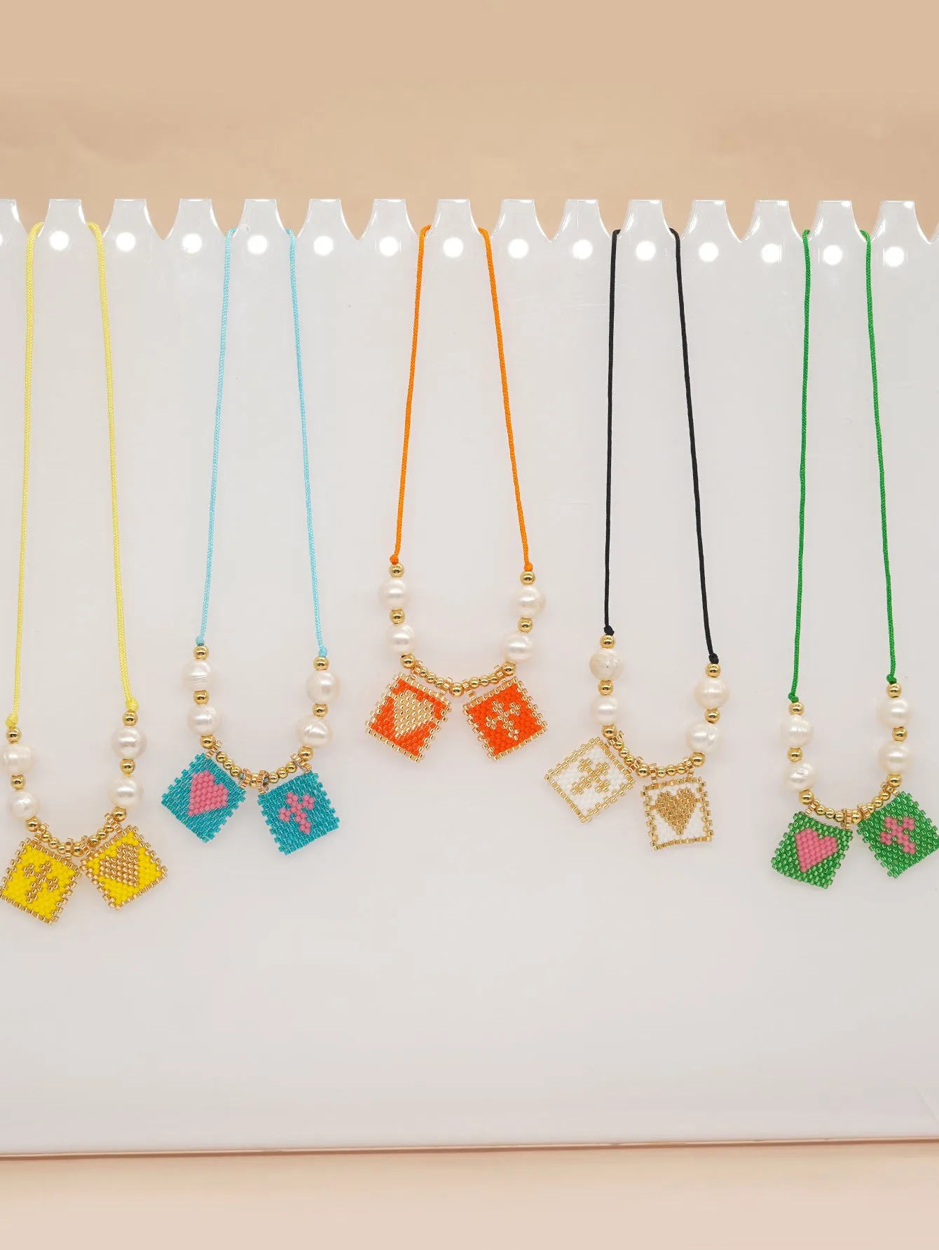 Wholesale Cross Beads Woven Square Hang Tag Necklaces