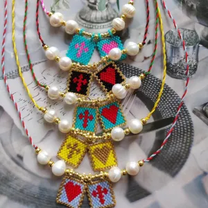 Wholesale Cross Beads Woven Square Hang Tag Necklaces