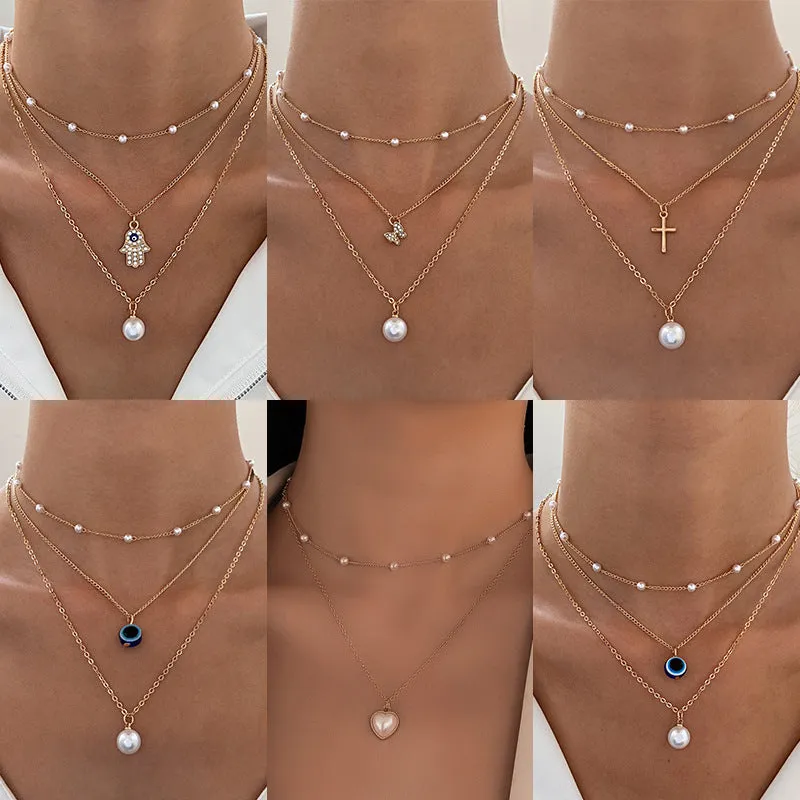Wholesale Heart Multilayer Pearl Necklaces