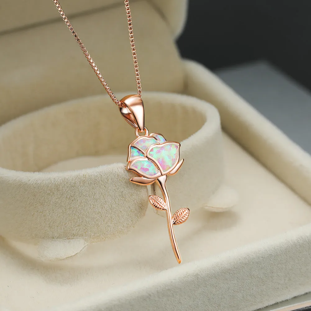 Wholesale Purple Opal Rose Flower Copper Necklaces