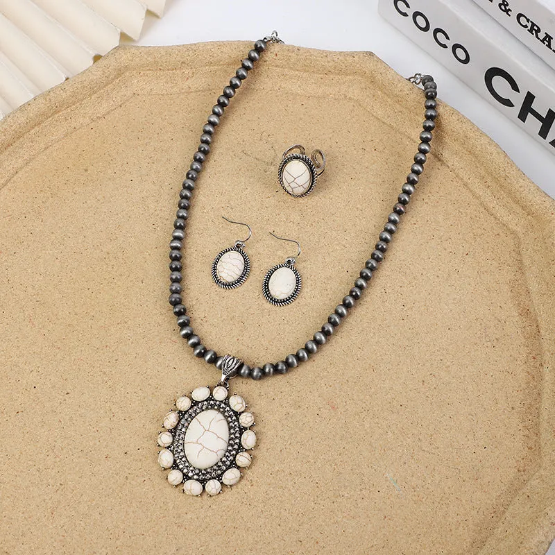 Wholesale Round Flower Turquoise Pendant Necklaces