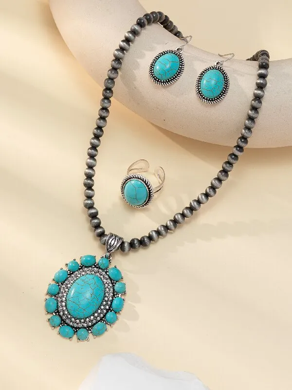 Wholesale Round Flower Turquoise Pendant Necklaces
