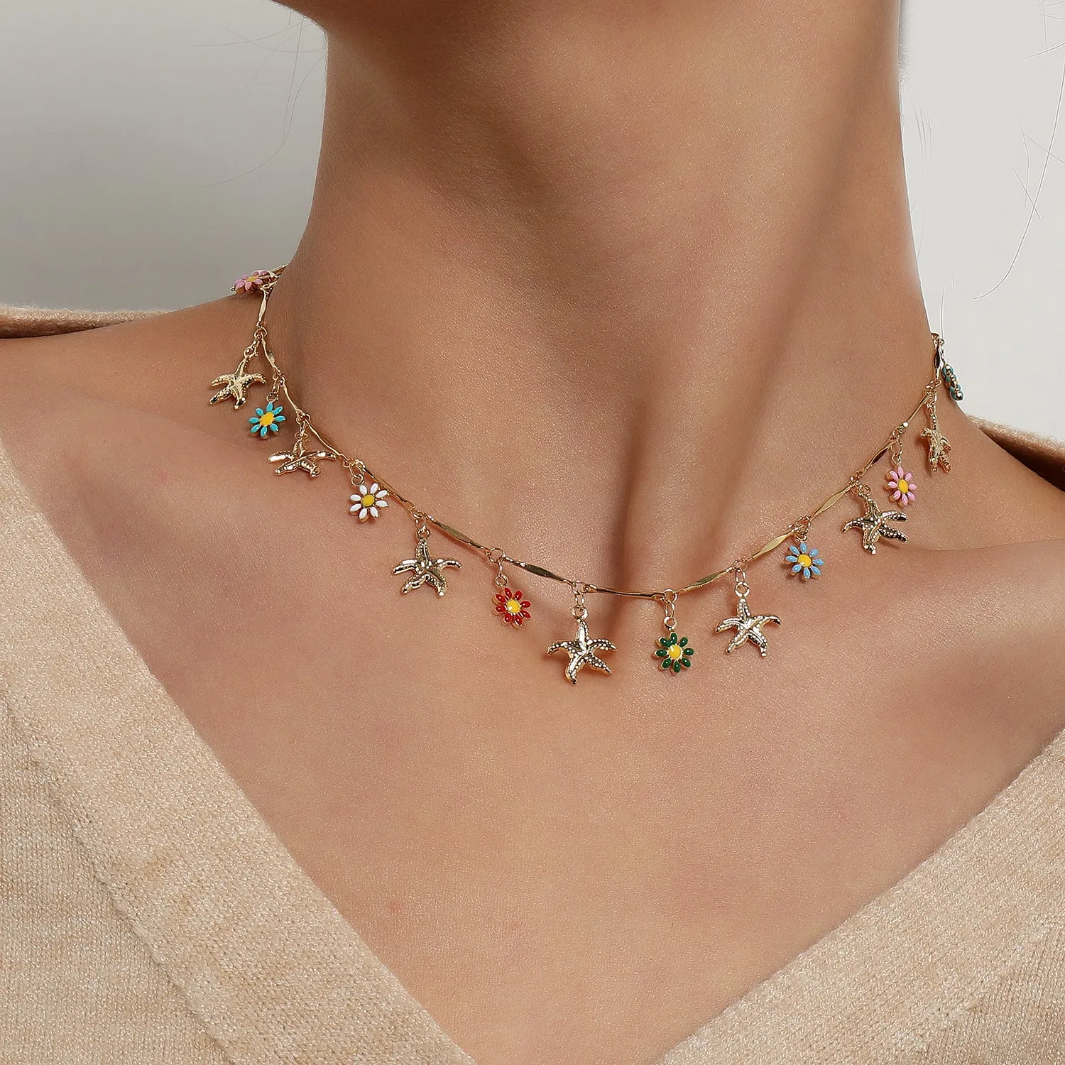 Wholesale Starfish Flower Alloy Necklaces