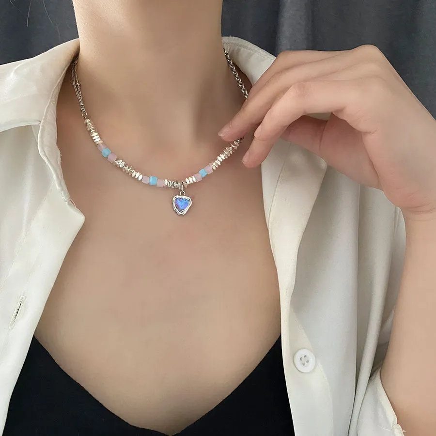 Wholesale Stitching Moonstone Heart Pendant Necklaces