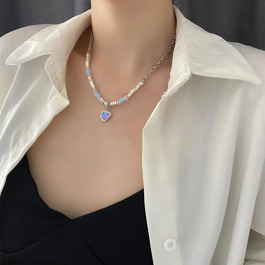 Wholesale Stitching Moonstone Heart Pendant Necklaces