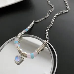 Wholesale Stitching Moonstone Heart Pendant Necklaces