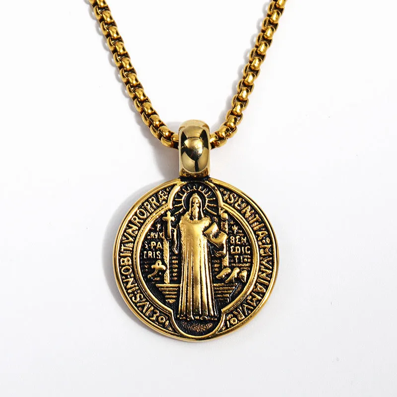 Wholesale Vintage Double-sided Saint Benedict Exorcism Men's Alloy Necklaces