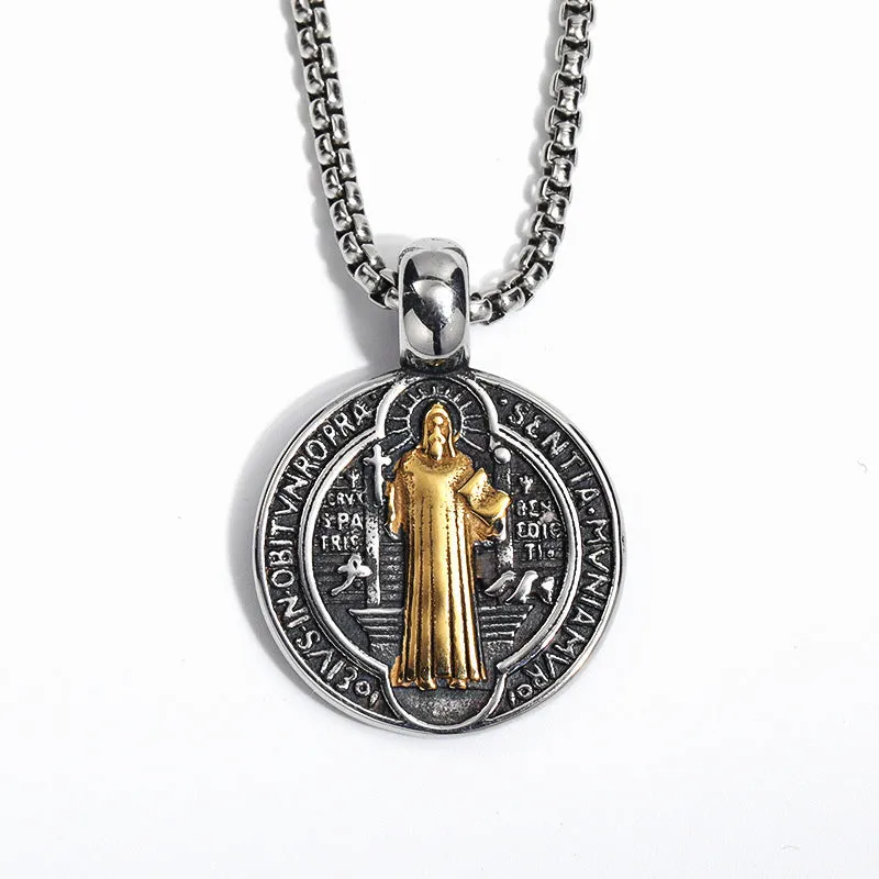 Wholesale Vintage Double-sided Saint Benedict Exorcism Men's Alloy Necklaces